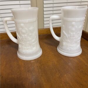 White Federal Milk Glass Embossed Beer Stein (set of 2)